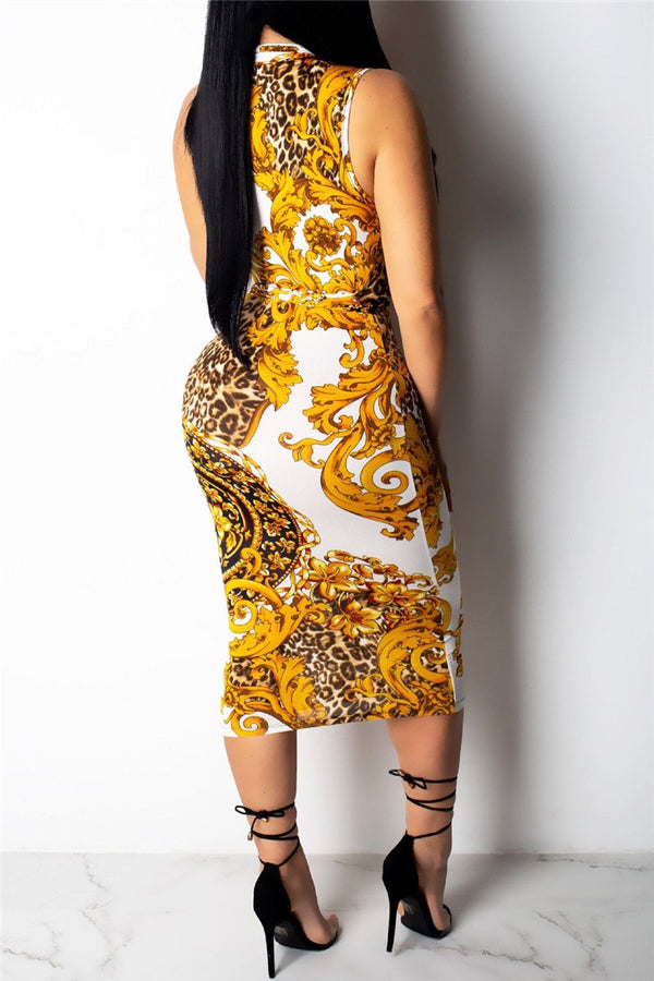 Floral Printed Sleeveless Dress With Belt - outyfit
