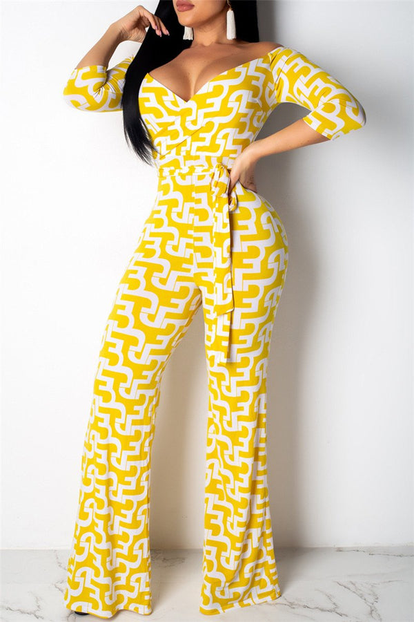 Geometric Printed Jumpsuit With Belt