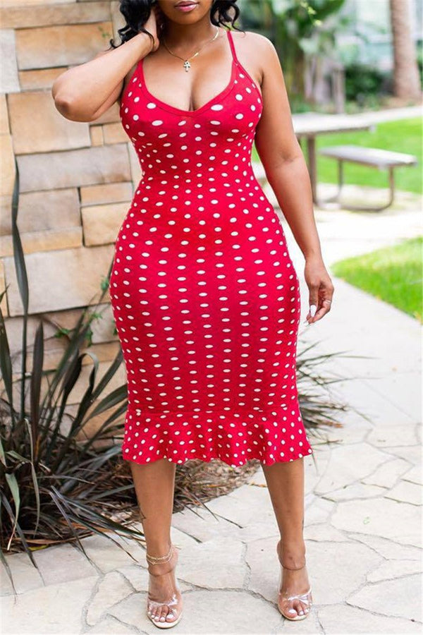 Polka Dot Printed Cami Flounce Dress