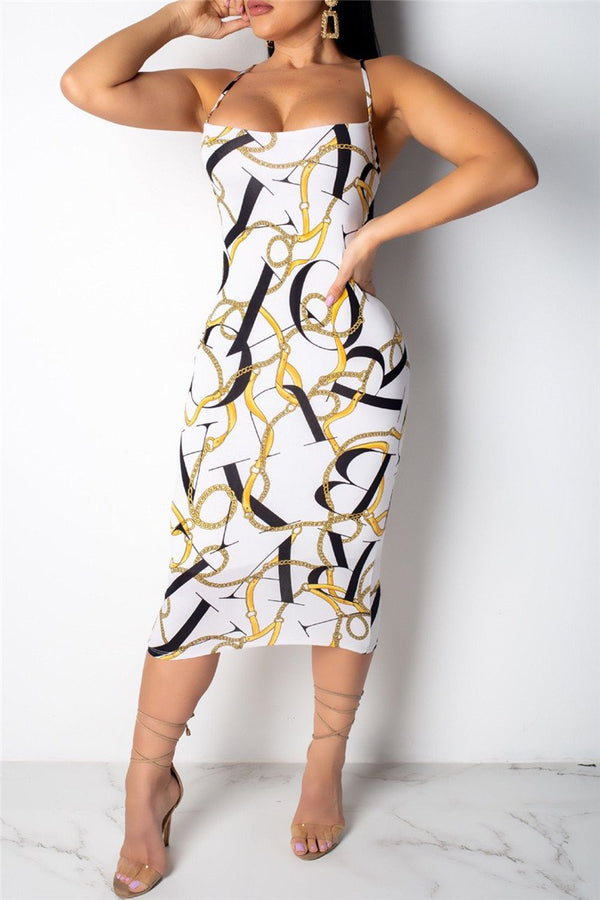 Chain Printed Cami Midi Dress - outyfit