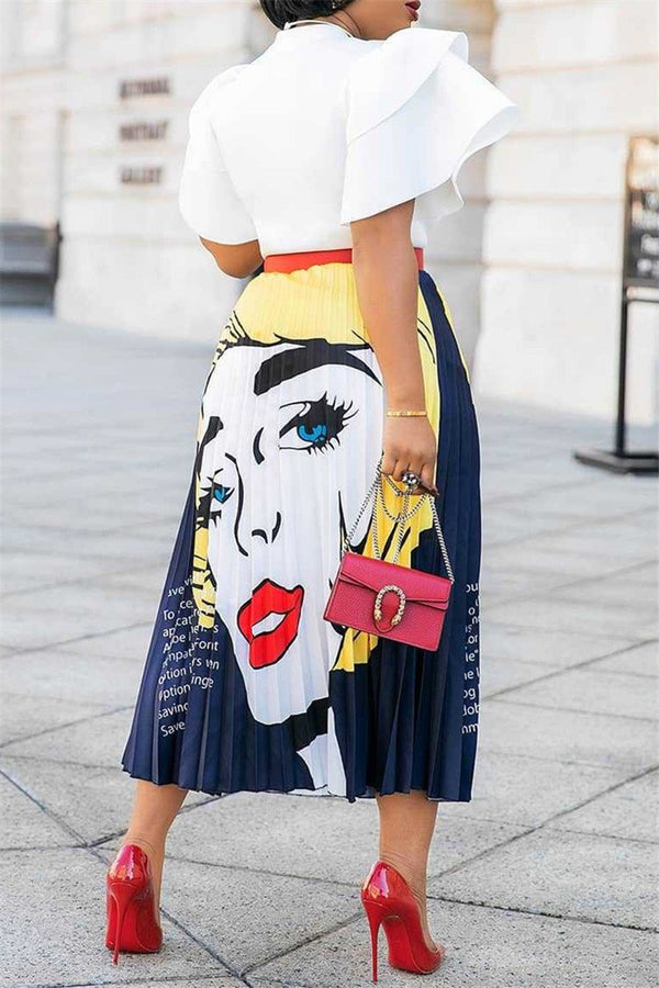 Cartoon Printed Pleated Skirt - outyfit