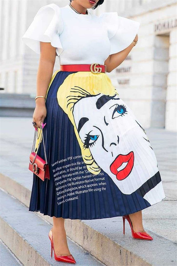 Cartoon Printed Pleated Skirt - outyfit