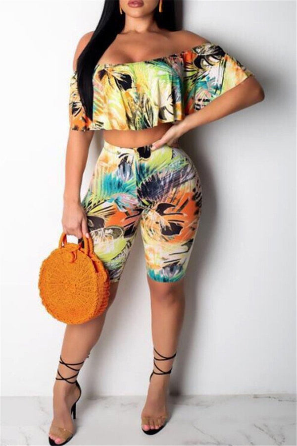 Printed Off Shoulder Top & Shorts Sets