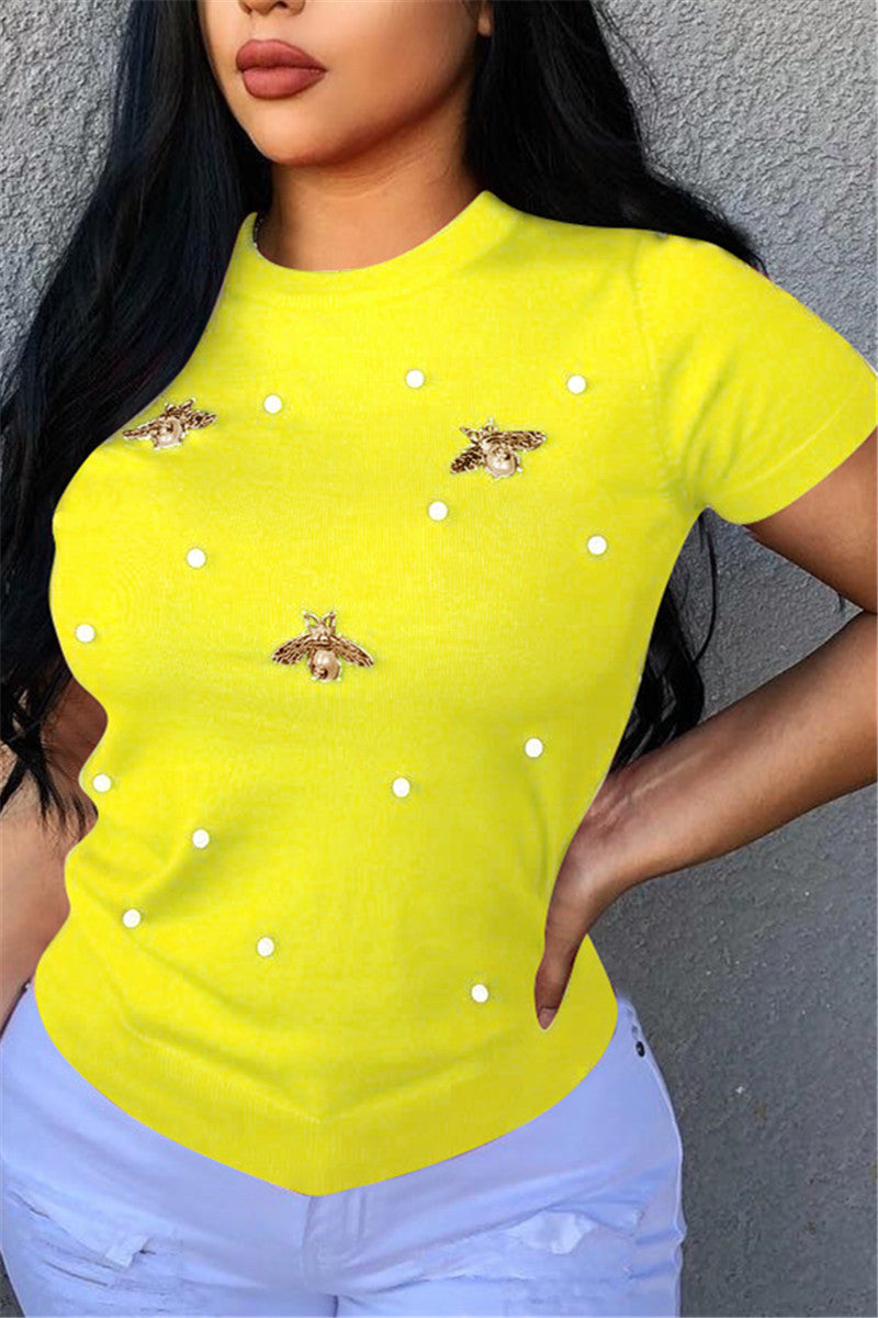 Plus Size Butterfly Pearl Studded Top