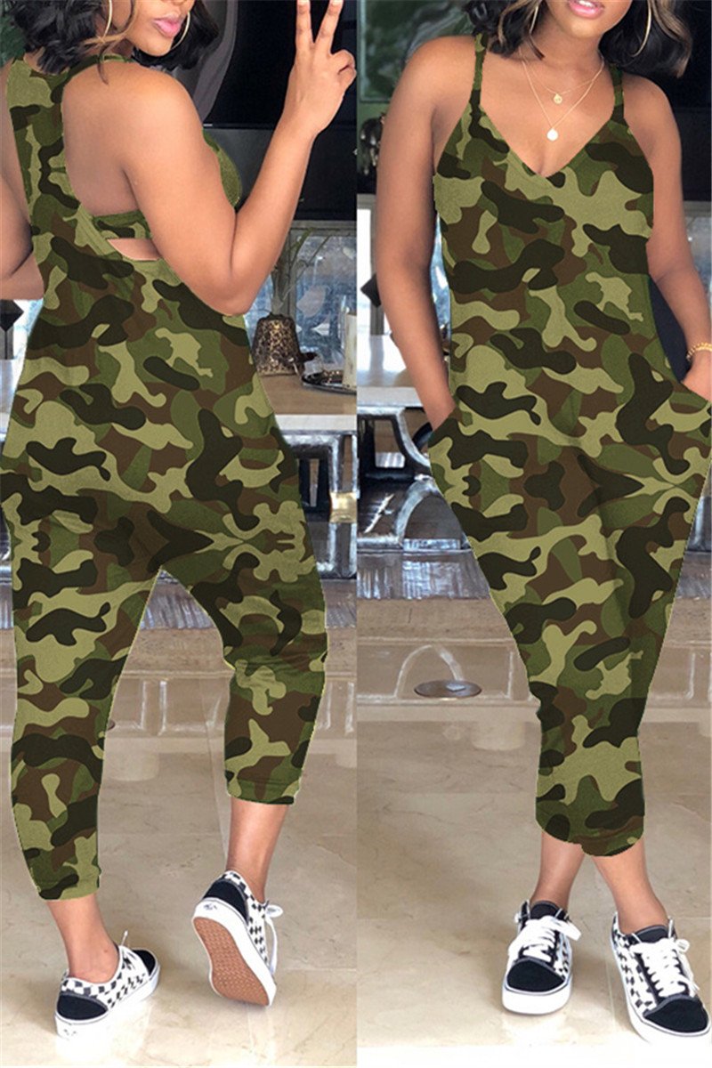 Plus Size Camo Printed Jumpsuit