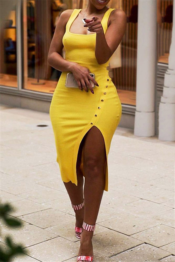 Solid Color Split Cami Dress