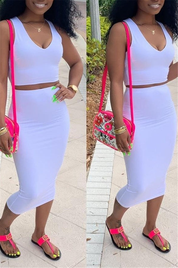 Solid Color Top & Skirt Sets