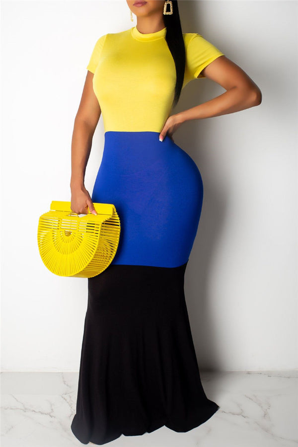 Color Splicing Maxi Dress - outyfit