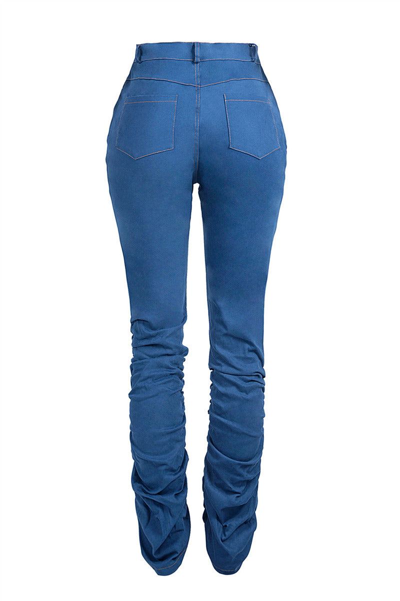 Solid Color Pile Denim Pants