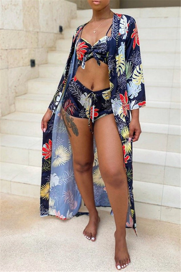 Floral Printed Bikini Sets with Cover Up Sets