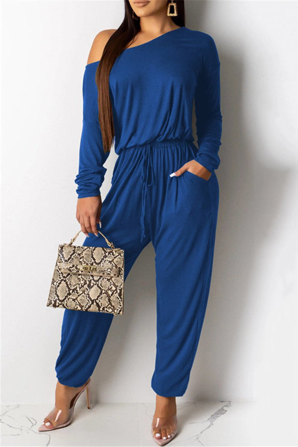 Casual Solid Color Drawstring Jumpsuit - outyfit