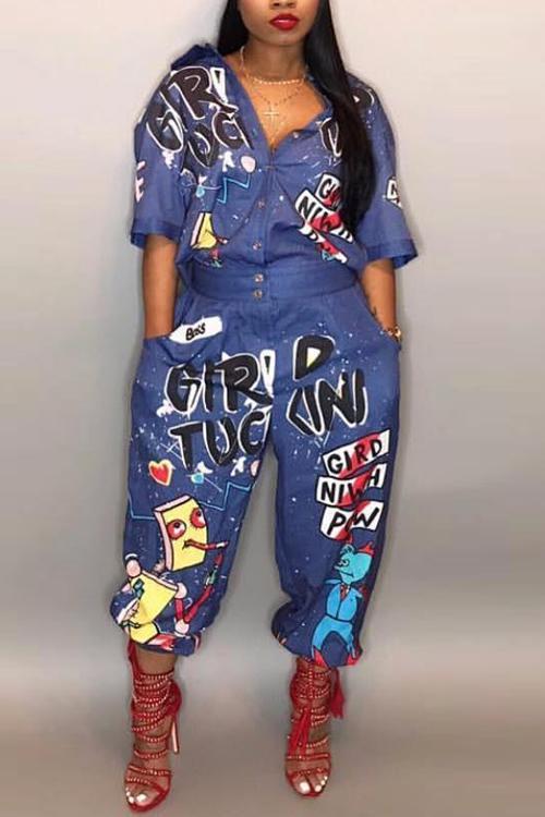 Plus Size Letter Printed Jumpsuit