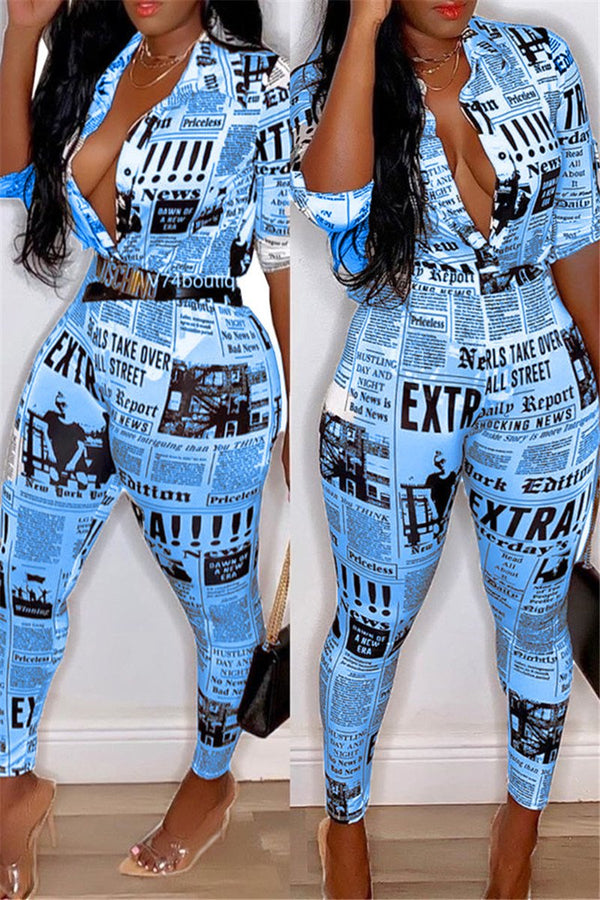 Plus Size Newspaper Printed Sets