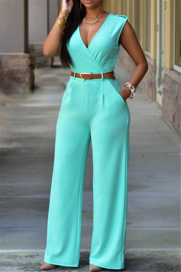 Deep V Wide Leg Jumpsuit - outyfit