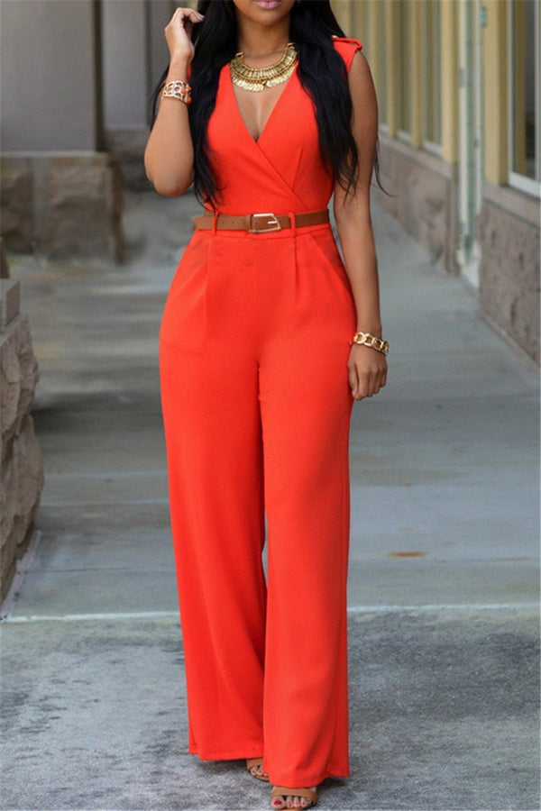 Deep V Wide Leg Jumpsuit - outyfit