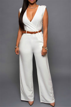 Deep V Wide Leg Jumpsuit - outyfit