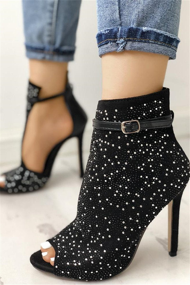 Sequins Pointed Toe Roman Heeled Boots