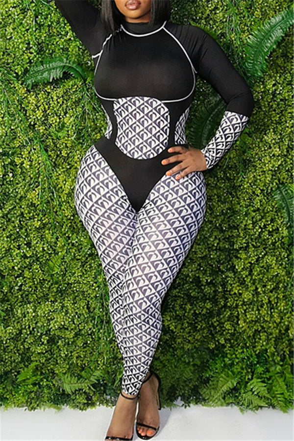 Irregular Printed Bodycon Jumpsuit