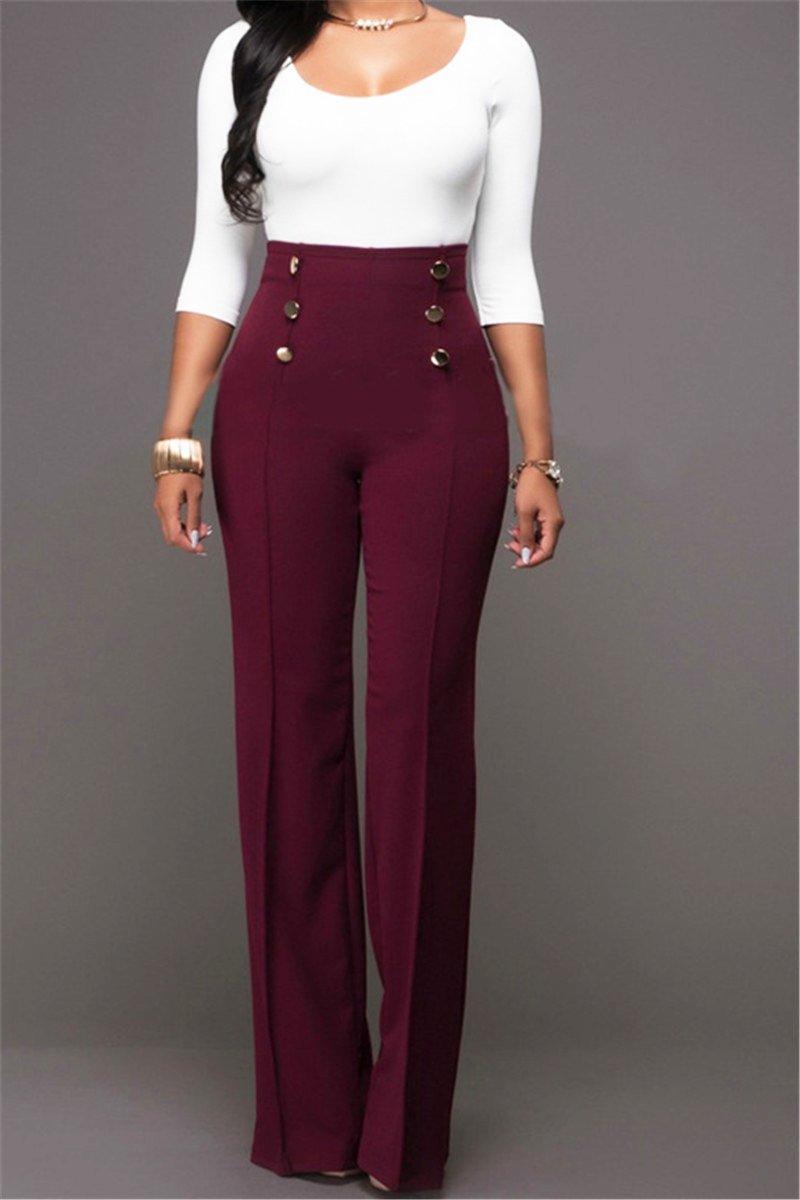 High Waist Button Front Pants - outyfit