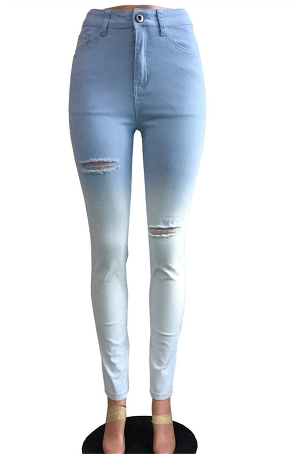 Blue-White Fade Skinny Jeans - outyfit