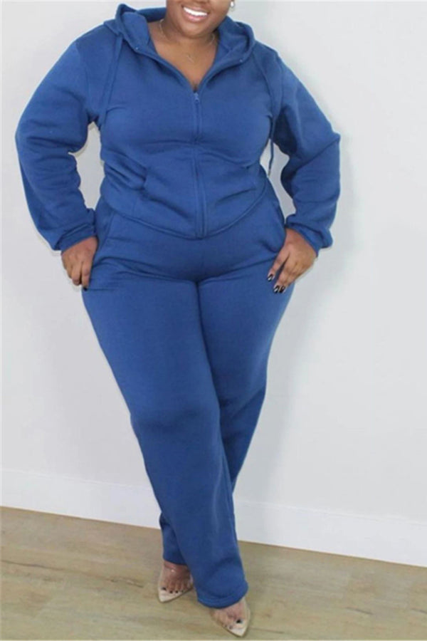 Plus Size XL-5XL Zip Hoodie & Joggers Set