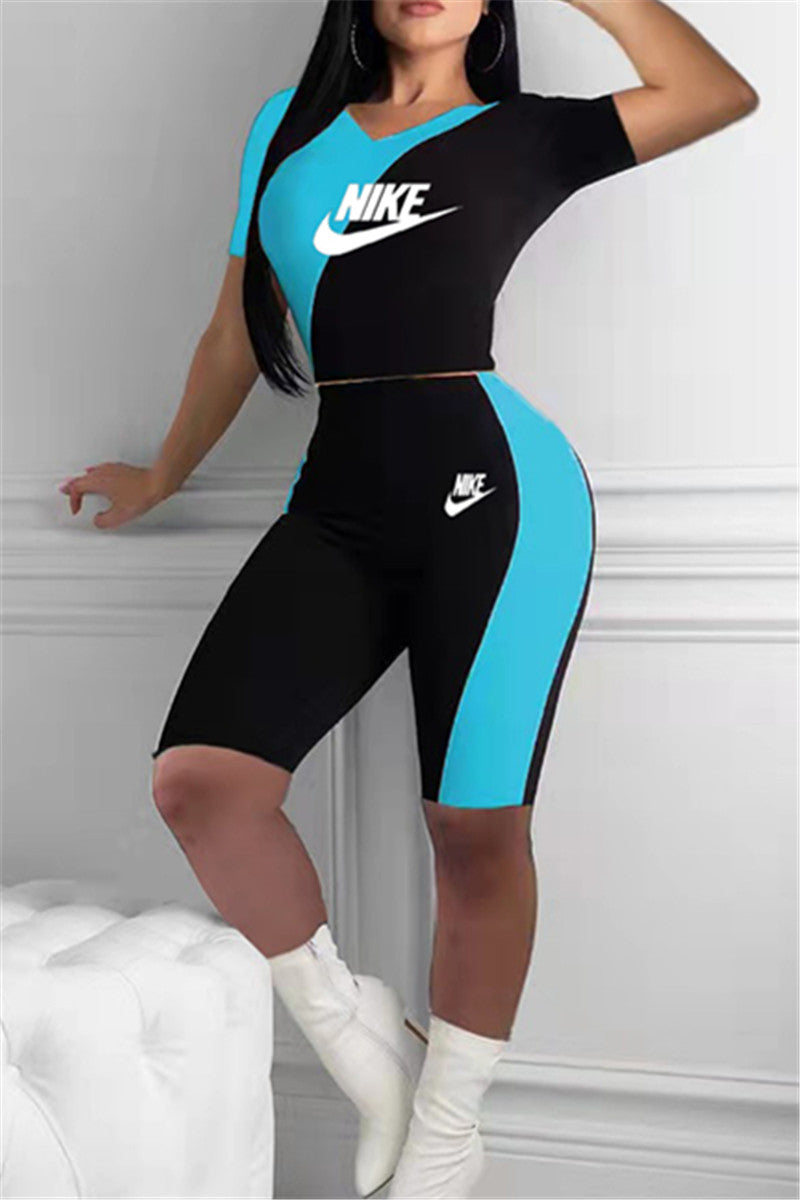 Letter Print Contrast Sports Two PC Sets