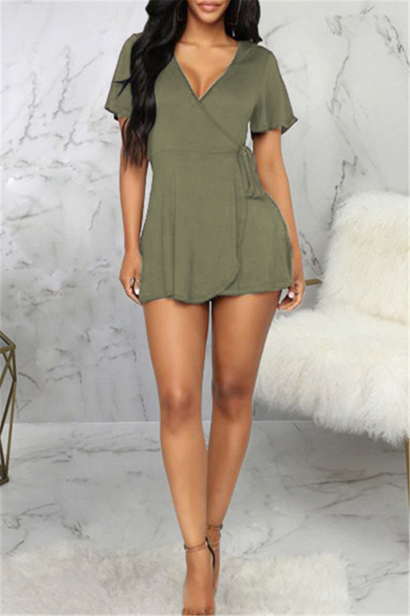 Bandage V-Neck Flounce Hip Romper