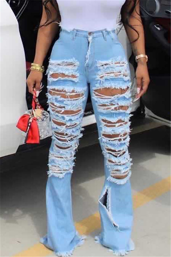 Hollow Out Distressed Jeans