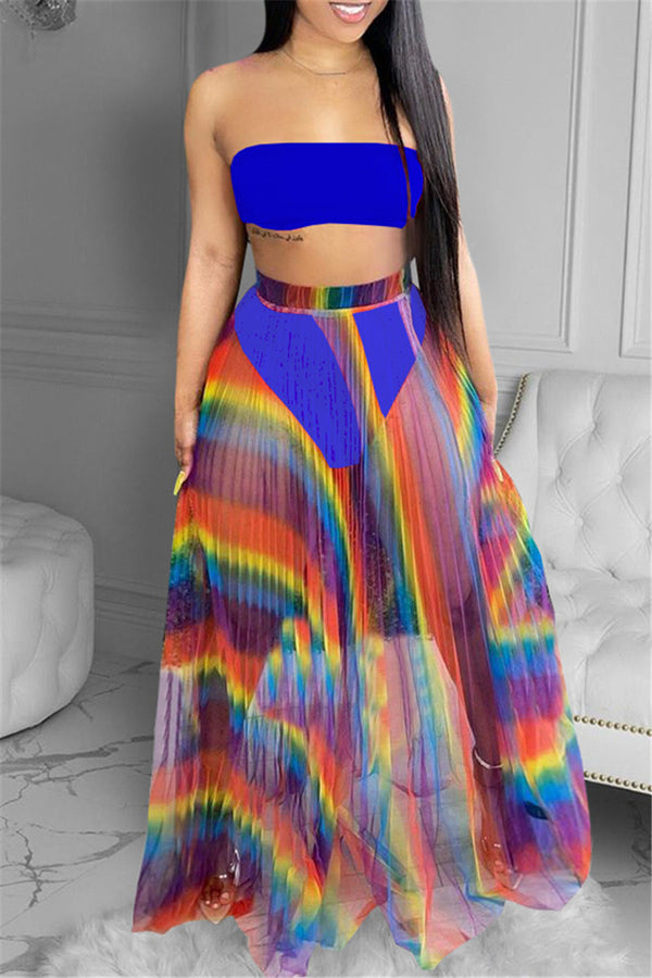Breast Wrap and Shorts with Rainbow Pleated Net Yarn Skirt Three Picec Sets