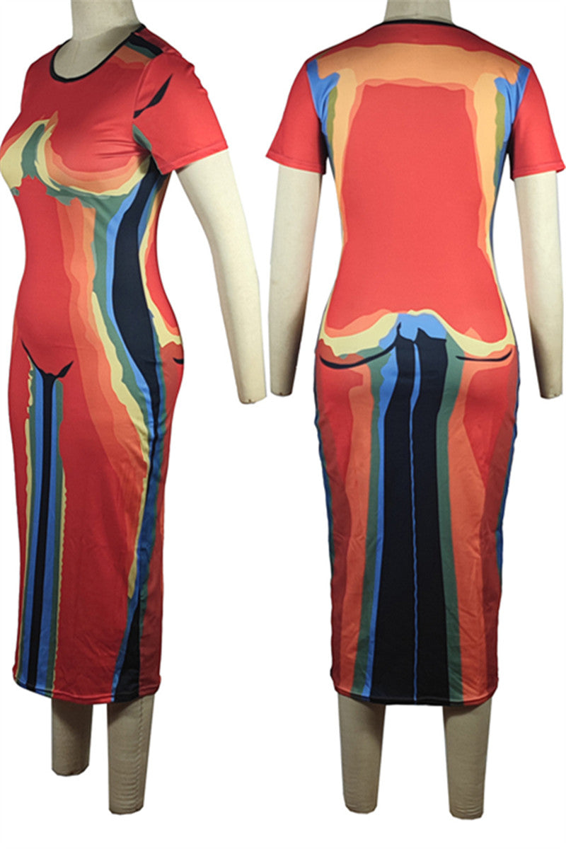 Short Sleeve Printed Bodycon Dress