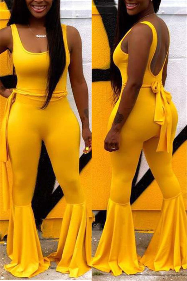Solid Color Pleated Cami Jumpsuit