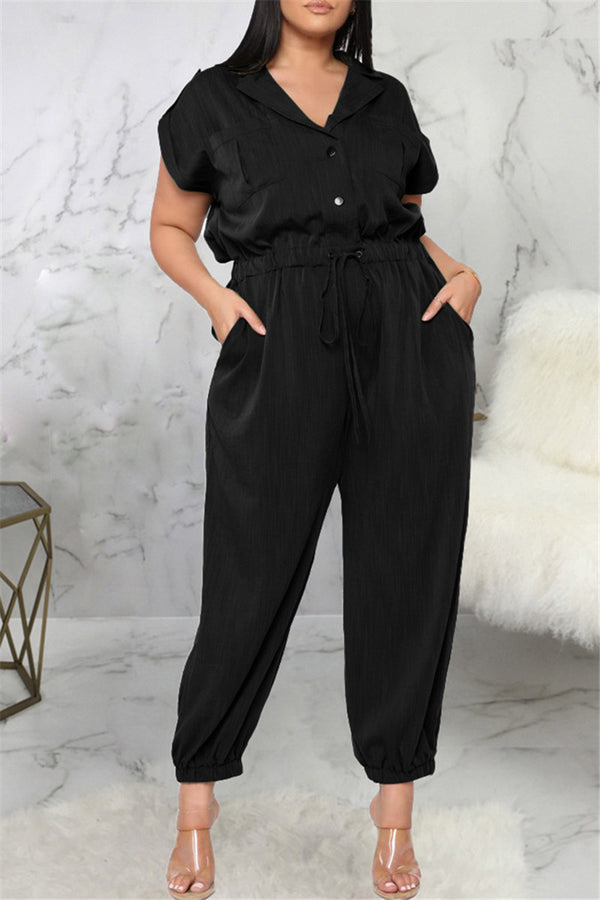 Ruched Drawstring Waist Pocketed Casual Jumpsuit