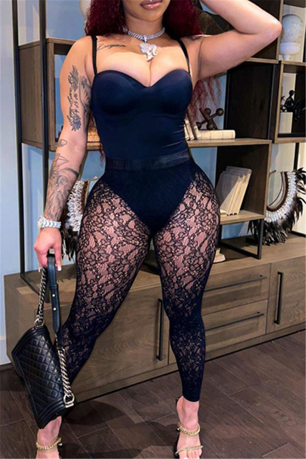 Cami Bodysuit & Sexy Sheer Lace Pants Set
