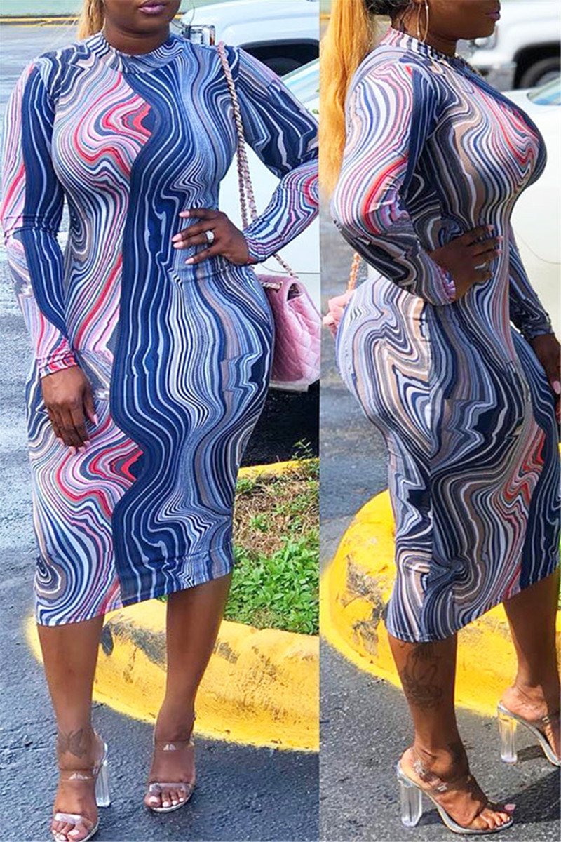 Long Sleeve Printed Midi Dress