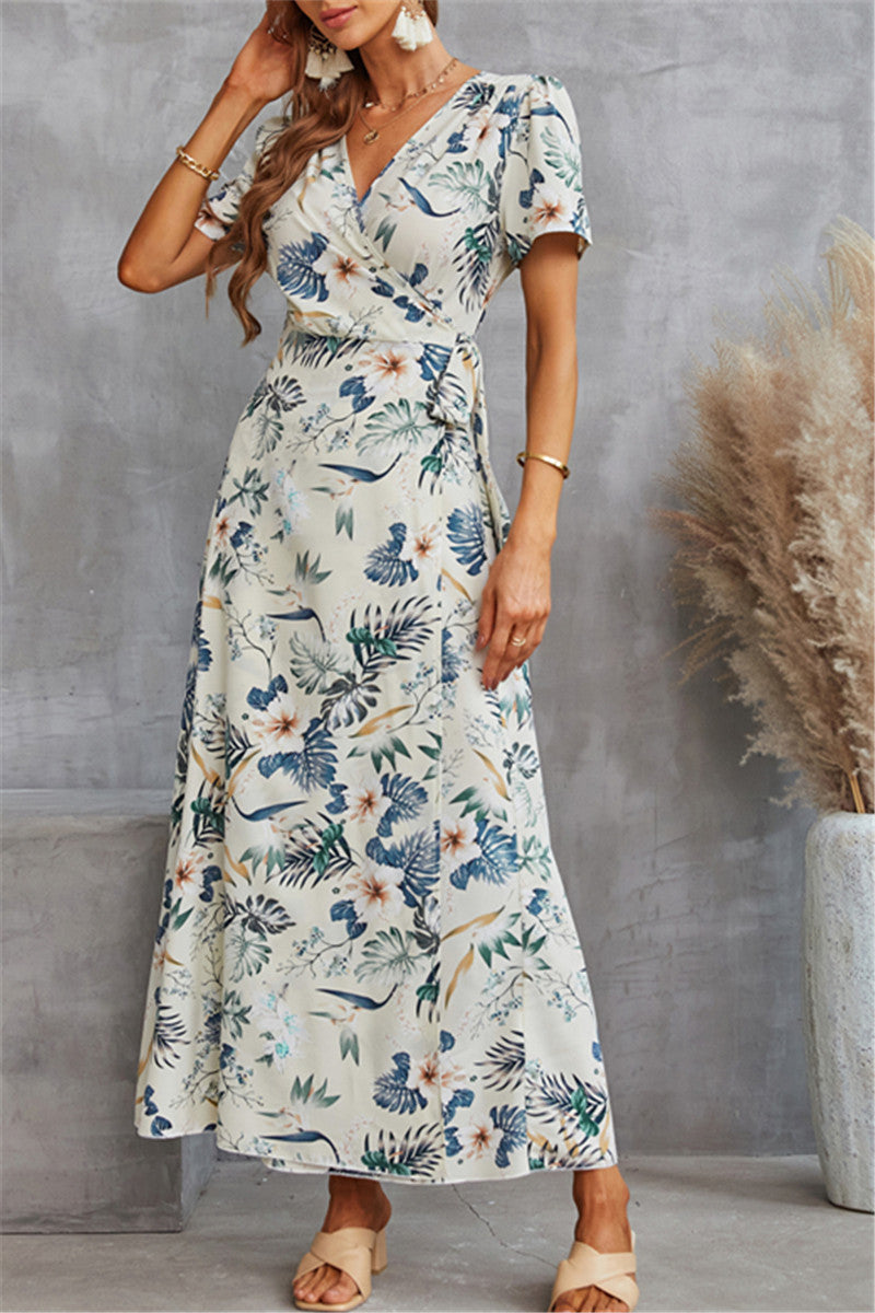 Floral Print V-Neck Wrap Dress