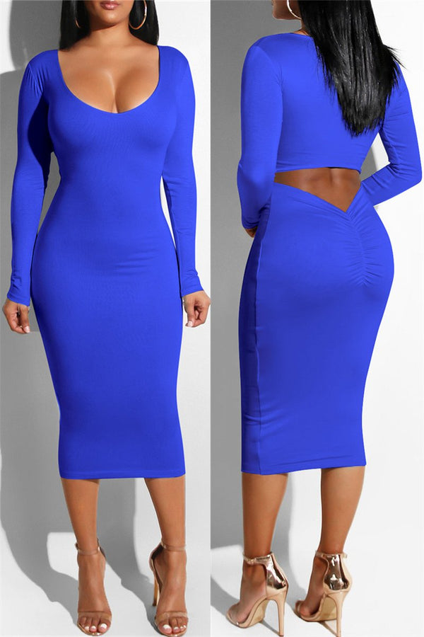 Hollowed Ruched Midi Dress - outyfit