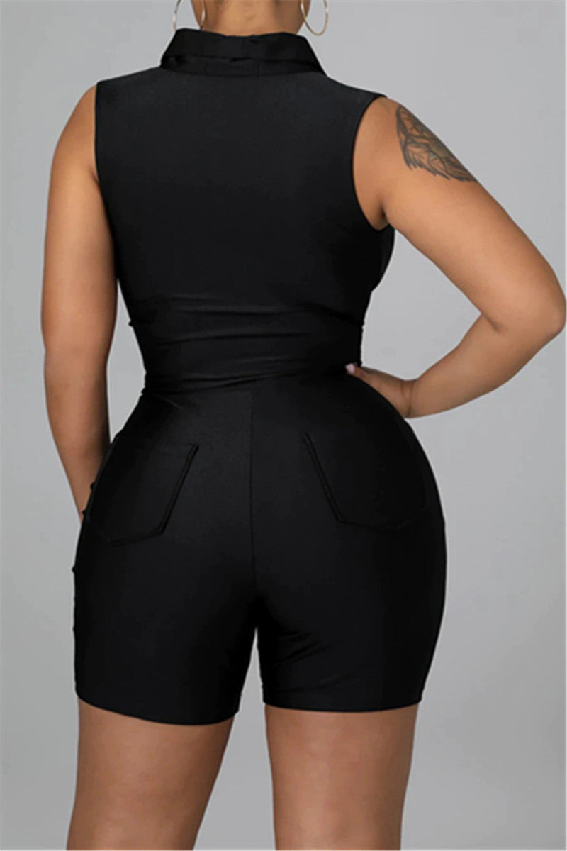 Buttoned Sleeveless Top & Tight Shorts Set