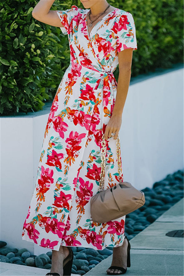 Floral Print V-Neck Wrap Dress