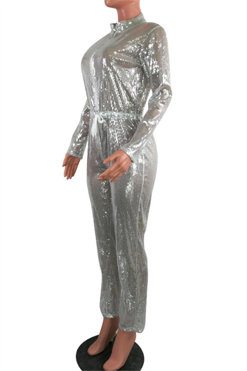 Plus Size Sequins Splicing Jumpsuit