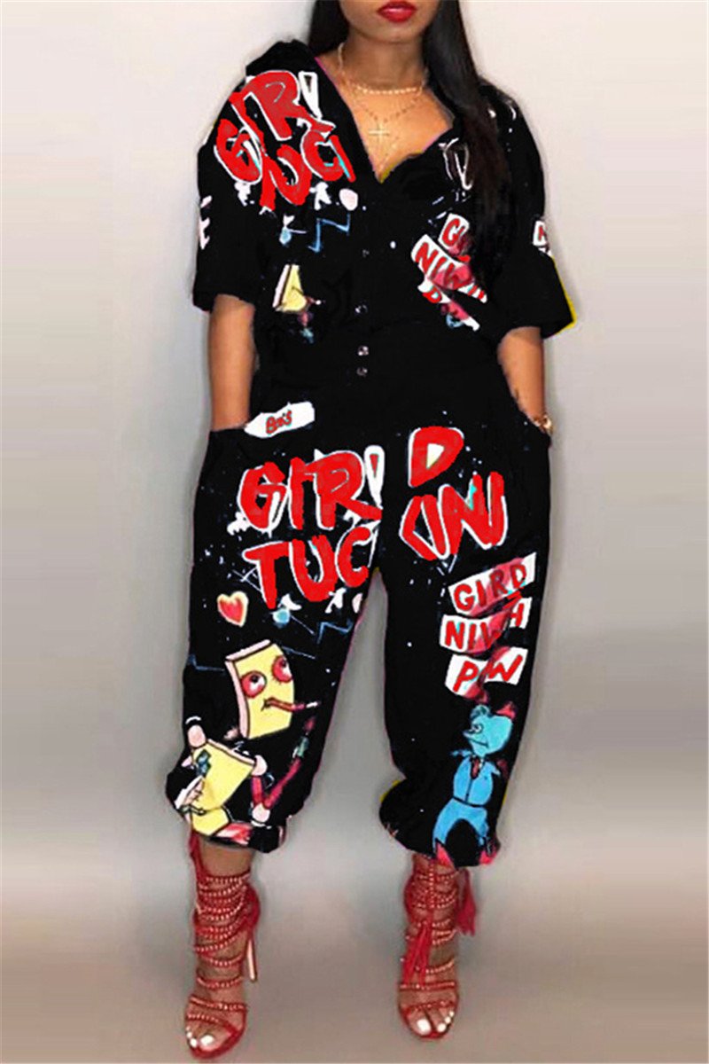 Plus Size Letter Printed Jumpsuit