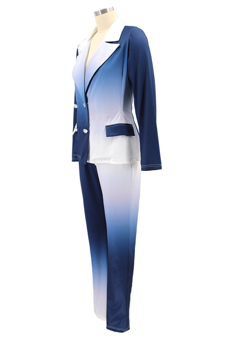 Plus Size S-5XL Color Changing Button Top with Pants Suit Sets