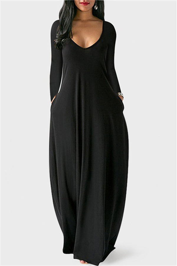Casual Solid Color Pocketed Maxi Dress