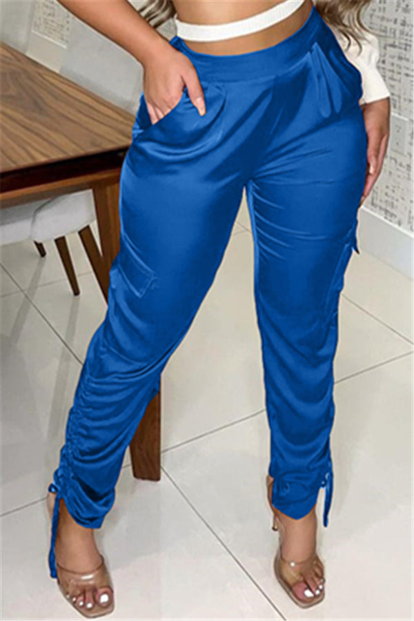 Silky Ruched Side Pocketed Long Pants