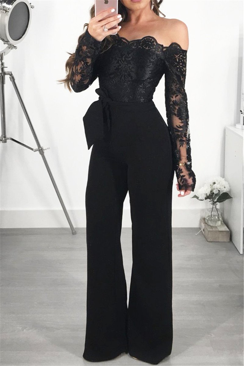 Embroidery Lace Wide Leg Jumpsuit - outyfit