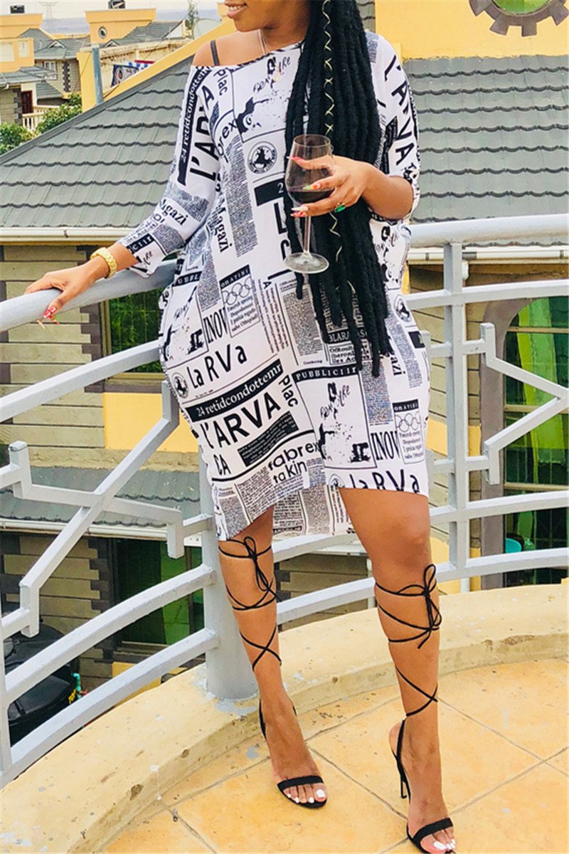 Newspaper Printed Casual Mini Dress