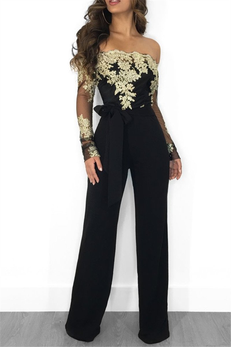 Embroidery Lace Wide Leg Jumpsuit - outyfit