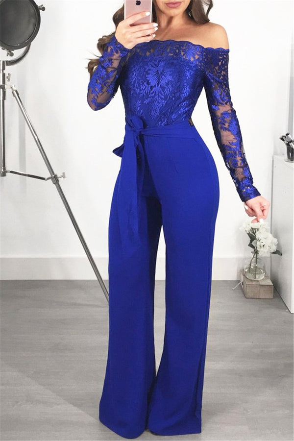 Embroidery Lace Wide Leg Jumpsuit - outyfit