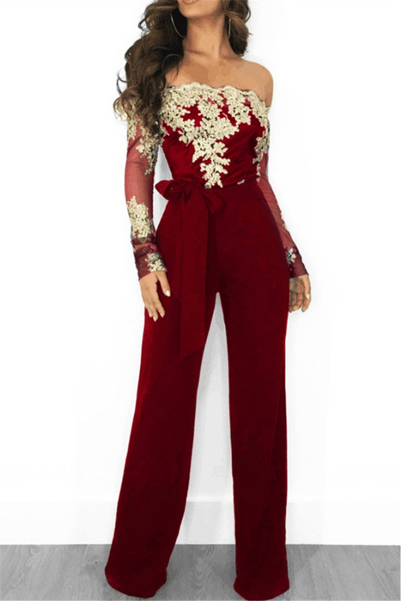 Embroidery Lace Wide Leg Jumpsuit - outyfit