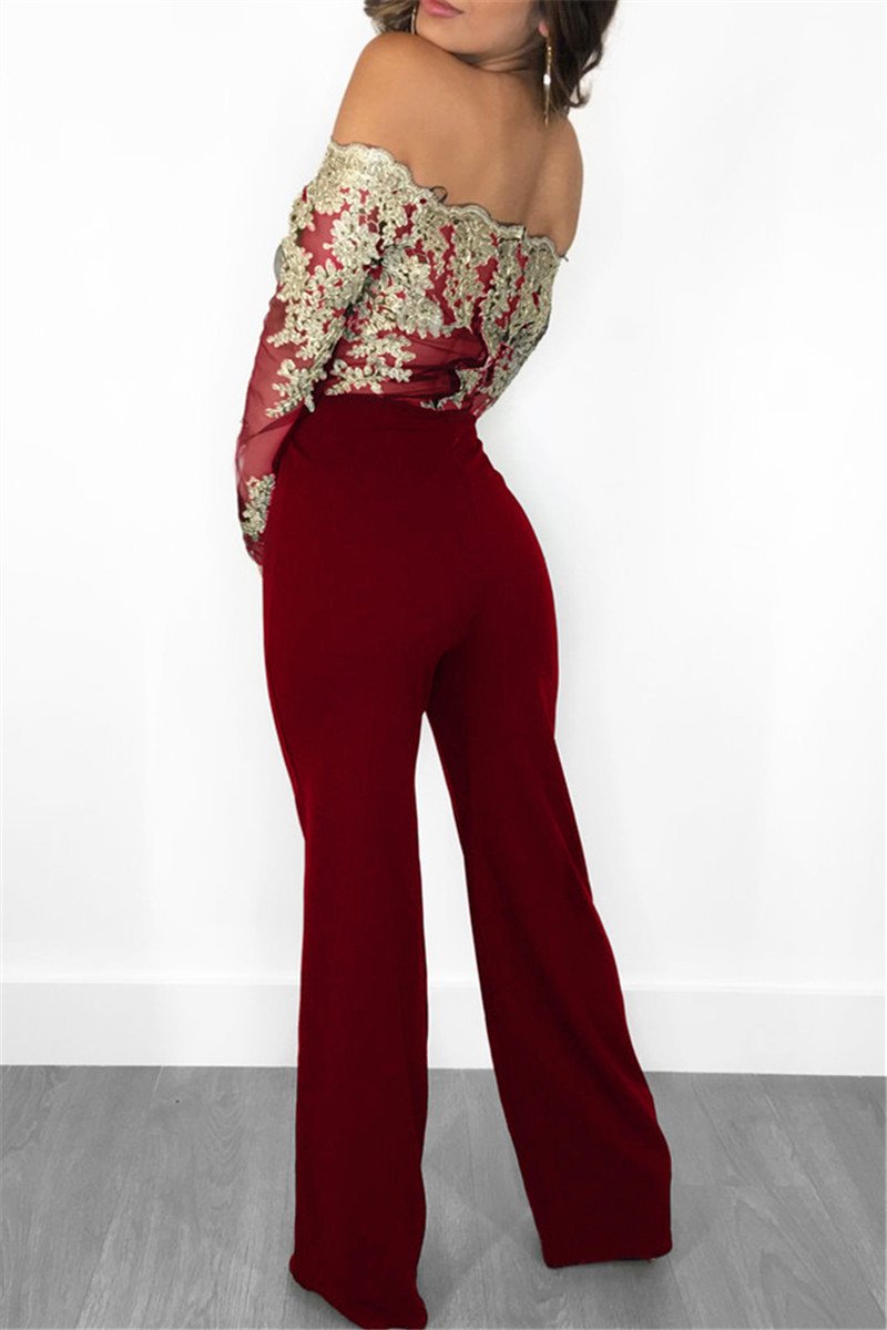 Embroidery Lace Wide Leg Jumpsuit - outyfit