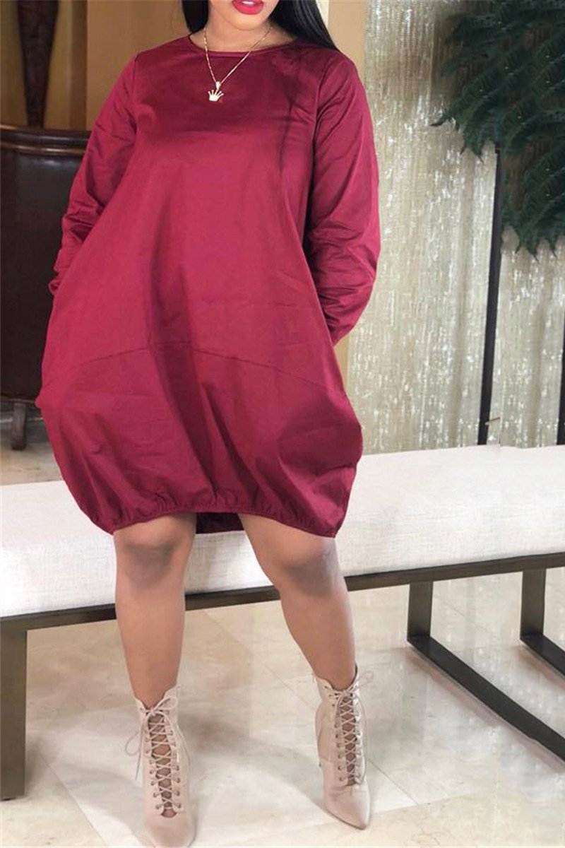 Plus Size Solid Color Dress With Pocket
